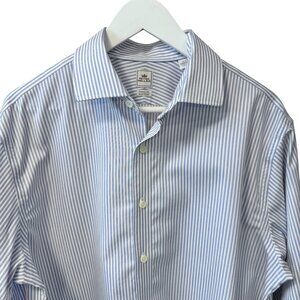 Peter Millar Nanoluxe Easy Care Blue Striped Cotton Dress Shirt size L/16.5R